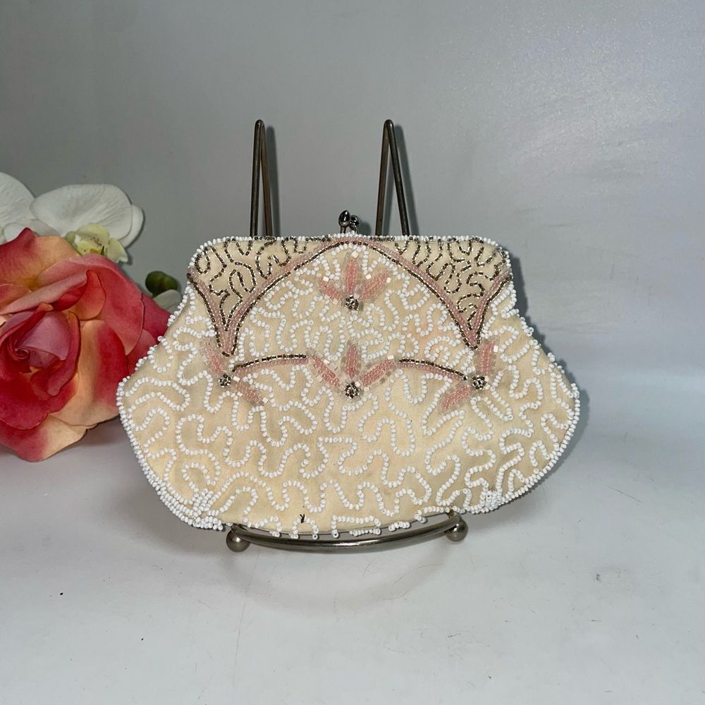 Elegant Saks Fifth Avenue Cream Beaded Clutch